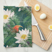 De witte Lotus Tropische Vogels & Lotus Patroon Theedoek (Quarter Fold)