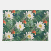 De witte Lotus Tropische Vogels & Lotus Patroon Theedoek (Horizontaal)