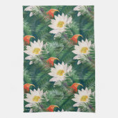 De witte Lotus Tropische Vogels & Lotus Patroon Theedoek (Verticaal)