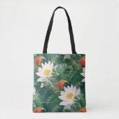 De witte Lotus Tropische Vogels & Lotus Patroon Tote Bag (Voorkant)