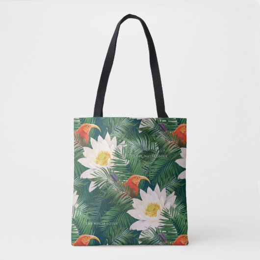 De witte Lotus Tropische Vogels & Lotus Patroon Tote Bag (Voorkant)