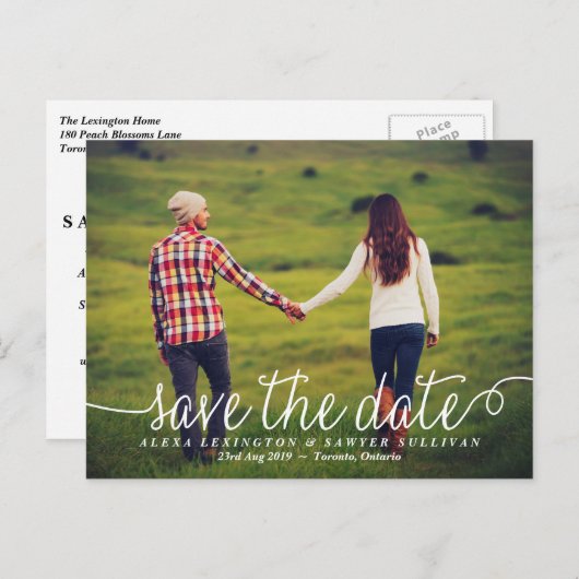 De witte Lovely Foto sparen de Datum Aankondigingskaart (Voorkant / Achterkant)