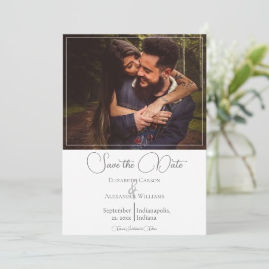 De witte Moderne Foto bewaart de Datum Save The Date (Staand voorkant)