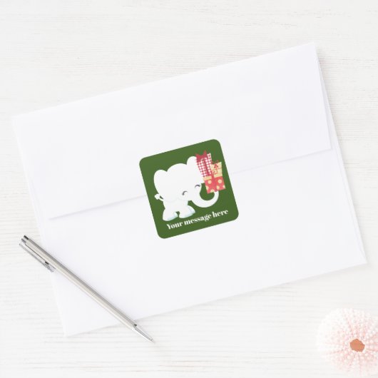 De witte olifant van de klap voegt bericht Kerst s Vierkante Sticker (Envelop)