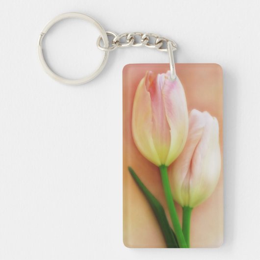 De witte, Perzige & Roze Achtergrond van Tulpen Ge Sleutelhanger (Voorkant)