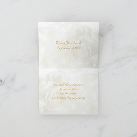 De witte Rozen danken u Huwelijk Bedankkaart (Binnen)