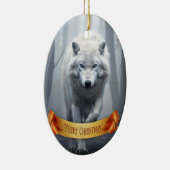 De witte wolf in het mistige bos keramisch ornament (Rechts)