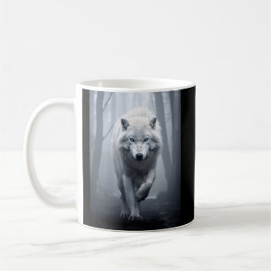 De witte wolf in het mistige bos koffiemok