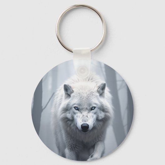 De witte wolf in het mistige bos sleutelhanger (Voorkant)