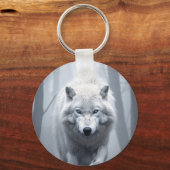 De witte wolf in het mistige bos sleutelhanger (Voorkant)