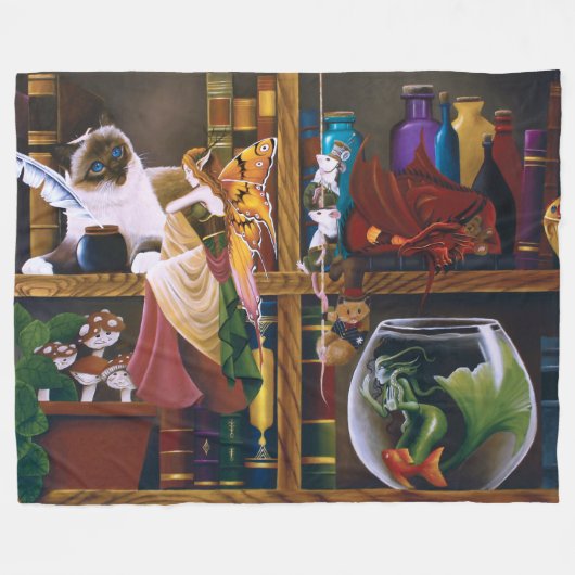 De Wizards Fantasy Library Fleece Deken (Voorkant (Horizontaal))