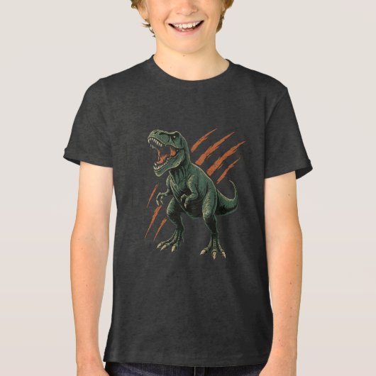 De woeste T-Rex met klauwsporen Tri-Blend Shirt (Voorkant)