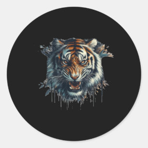 De woeste Waterverf van de Tijger Schilderen Stick Ronde Sticker