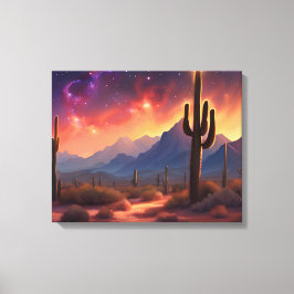 De woestijn bij Dusk Sequoia Cactus Kleurrijke kun Canvas Afdruk