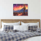 De woestijn bij Dusk Sequoia Cactus Kleurrijke kun Canvas Afdruk (Insitu (Slaapkamer))