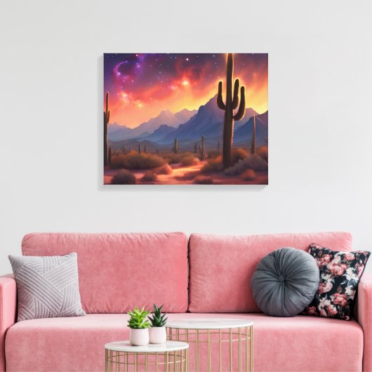 De woestijn bij Dusk Sequoia Cactus Kleurrijke kun Canvas Afdruk (Insitu (Woonkamer))