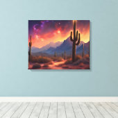 De woestijn bij Dusk Sequoia Cactus Kleurrijke kun Canvas Afdruk (Insitu (Houten vloer))