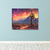 De woestijn bij Dusk Sequoia Cactus Kleurrijke kun Canvas Afdruk (Insitu (Houten vloer))