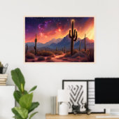 De woestijn bij Dusk Sequoia Cactus Kleurrijke kun Poster (Thuiskantoor)