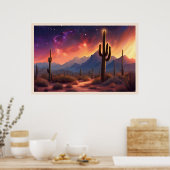 De woestijn bij Dusk Sequoia Cactus Kleurrijke kun Poster (Keuken)