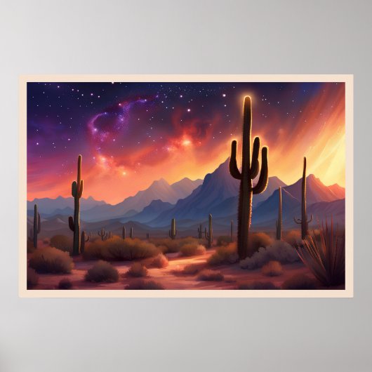De woestijn bij Dusk Sequoia Cactus Kleurrijke kun Poster (Voorkant)