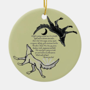 De wolf die gevoed wordt keramisch ornament