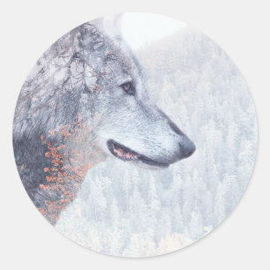 De wolf en het bos ronde sticker