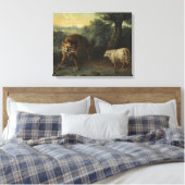 De wolf en het lam (door Jean-Baptiste Oudry) Canvas Afdruk (Insitu (Slaapkamer))