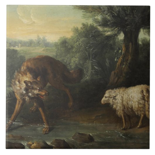 De wolf en het lam (door Jean-Baptiste Oudry) Tegeltje (Voorkant)