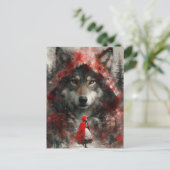 De wolf kijkt naar Little Red Briefkaart (Staand voorkant)