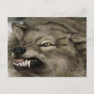 De wolf met zijn tanden naar buiten briefkaart