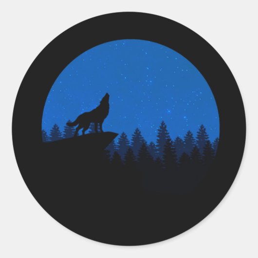 De wolf naar de maan ronde sticker (Voorkant)