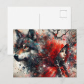 De wolf waakt over de kleine rode grunge briefkaart (Voorkant / Achterkant)