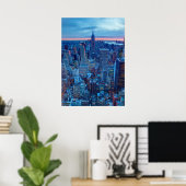De wolkenkrabbers van Manhattan zijn verlicht Poster (Thuiskantoor)