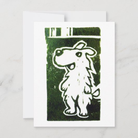 De Wonder Dog linoleumsnede RSVP Kaartje (Voorkant)