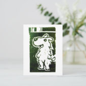 De Wonder Dog linoleumsnede RSVP Kaartje (Staand voorkant)