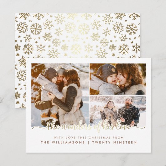 De wonderen van zijn liefde kerst 3 fotocollage briefkaart (Voorkant / Achterkant)