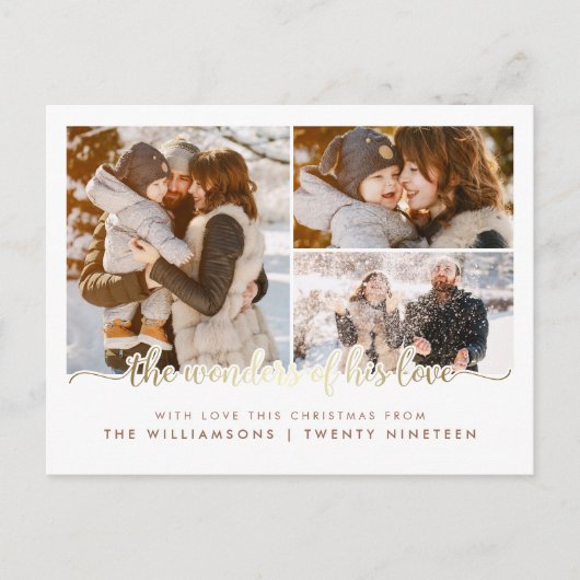 De wonderen van zijn liefde kerst 3 fotocollage briefkaart (Voorkant)