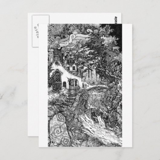 de woning; afbeelding van pen en inkt briefkaart (Voorkant / Achterkant)