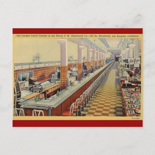 De  Woolworth's Lunch Counter Briefkaart van 1950 (Voorkant)