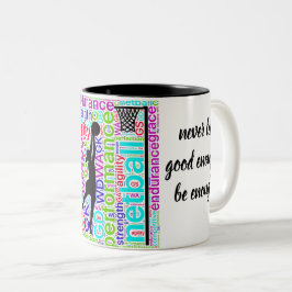 De Woorden van de Posities van Netball en het Moti Tweekleurige Koffiemok