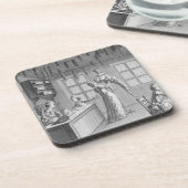 De workshop van een fabrikant, illustratie van de onderzetter (Linkerzijde)