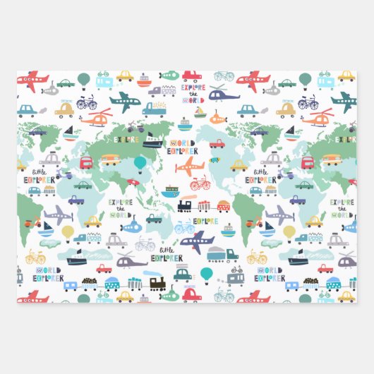 De World Little Explorer-voertuigen reizen Inpakpapier Vel (Voorkant 2)