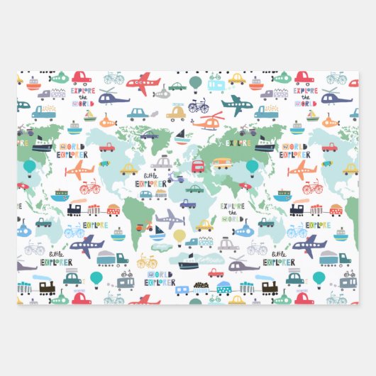 De World Little Explorer-voertuigen reizen Inpakpapier Vel (Voorkant)
