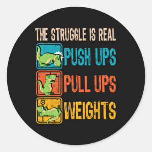 De worsteling is echt grappig T-rex Gym Work Out F Ronde Sticker