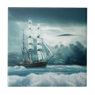 De wrede zee - Schip onder zeil Tegeltje