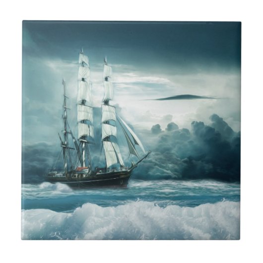 De wrede zee - Schip onder zeil Tegeltje (Voorkant)