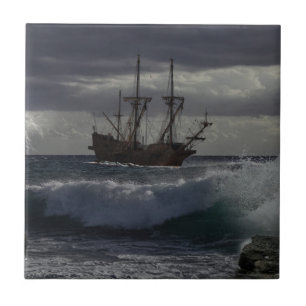 De wrede zee - Schip onder zeil Tegeltje