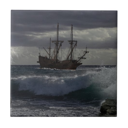 De wrede zee - Schip onder zeil Tegeltje (Voorkant)