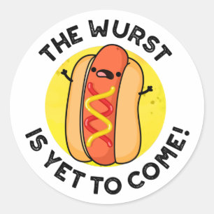 De Wurst is nog steeds grappige hotdogpun Ronde Sticker